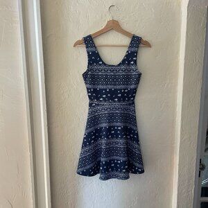 Derek Heart Blue and White Patterned Skate Dress, Size Small